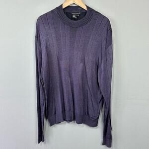 Vtg 90s Tulliano Metallic Purple Ribbed Knit Pullover Sweater Size XL Crew Neck‎
